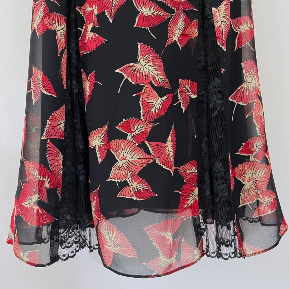 BETSEY JOHNSON Rare Black Label 90s Black Leaf Lace Midi Dress 100% Silk Size 8 - Picture 4 of 7